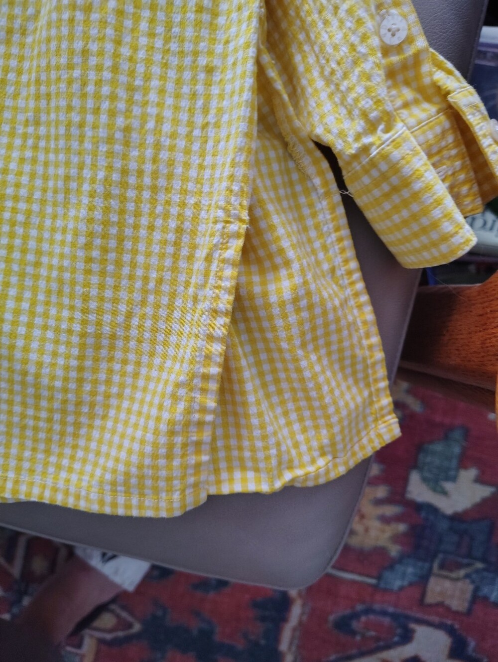 Denim&Co  Size L Yellow Gingham Button-Front Shirt - Picture 3 of 7